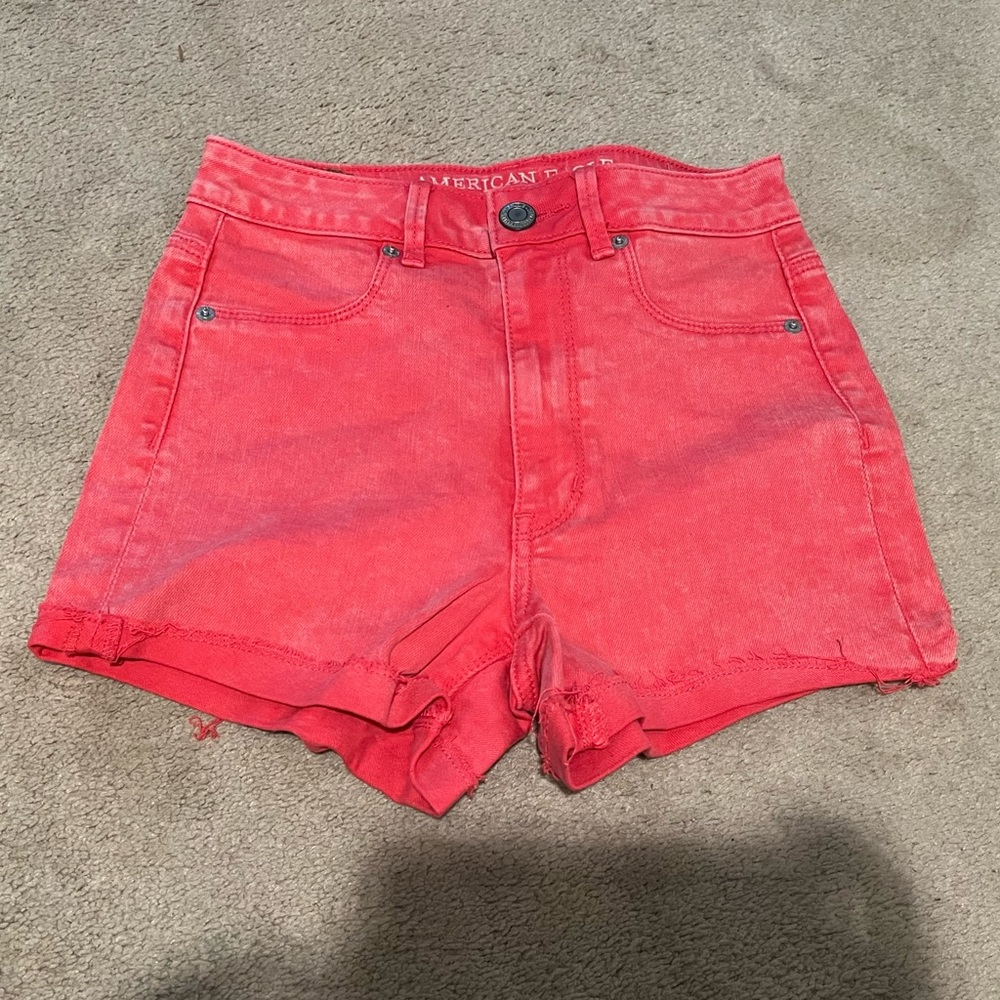 Red jean shorts